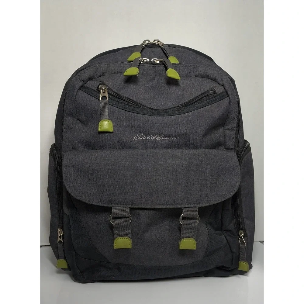 Eddie Bauer Crosstown Backpack Diaper Bag Attach To Stroller Gray Black Green